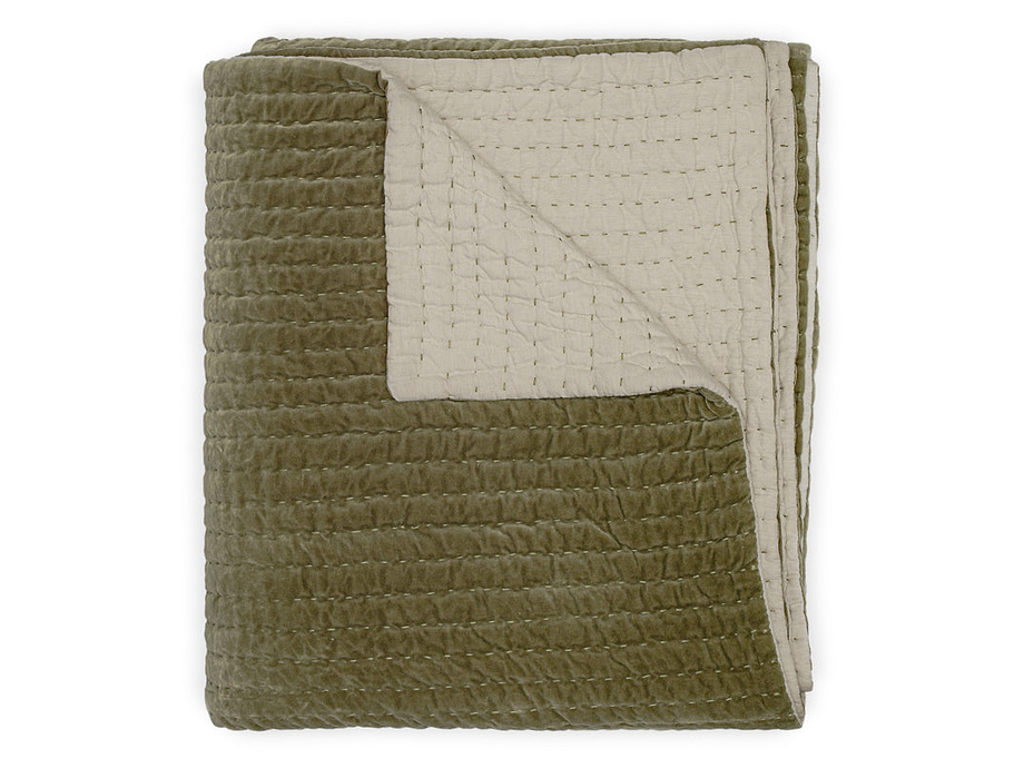 Nidra Velvet & Linen Bed Quilt - Moss