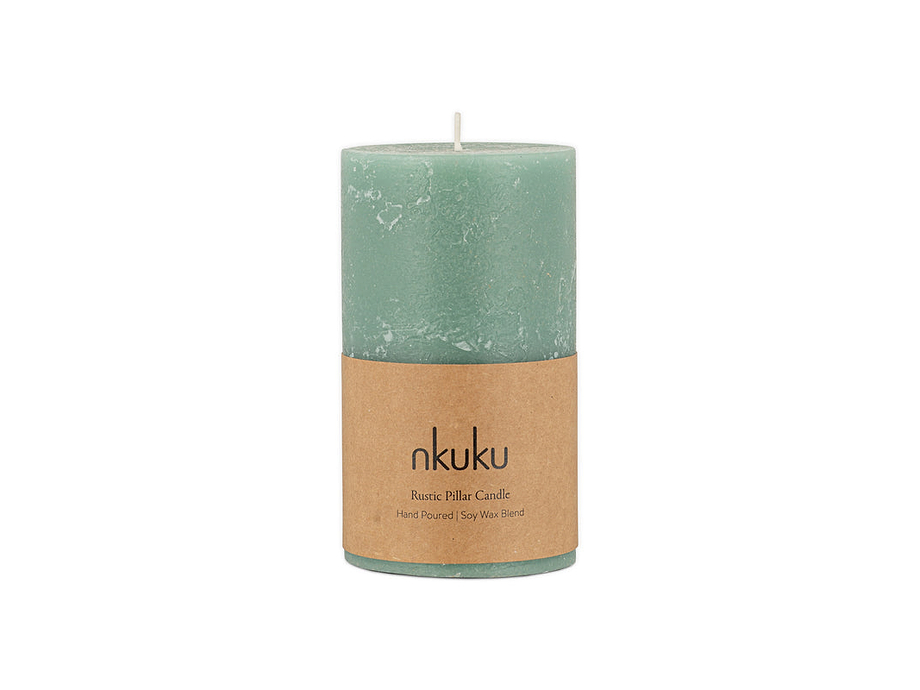 Rustic Soy Blend Pillar Candle - Sage Green - Small