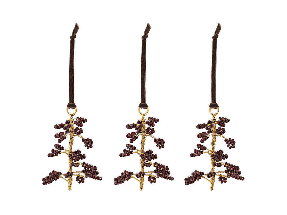 Tanu Mango Wood Beaded Baubles - Brass & Ruby (Set of 3)