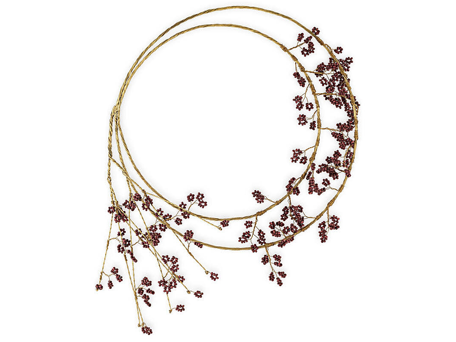 Tanu Layered Mango Wood Beaded Wreath - Brass & Ruby