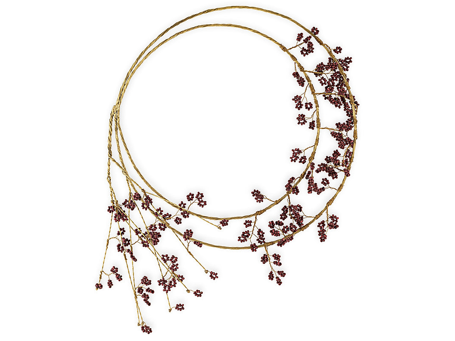 Tanu Layered Mango Wood Beaded Wreath - Brass & Ruby