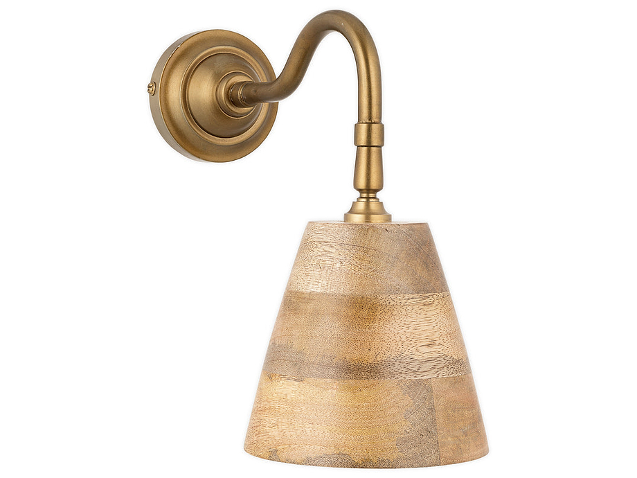 Vattu Mango Wood Plug In Wall Lamp - Natural & Antique Brass