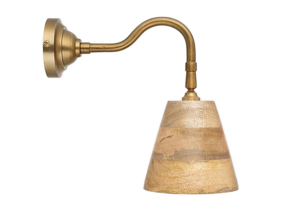 Vattu Mango Wood Plug In Wall Lamp - Natural & Antique Brass