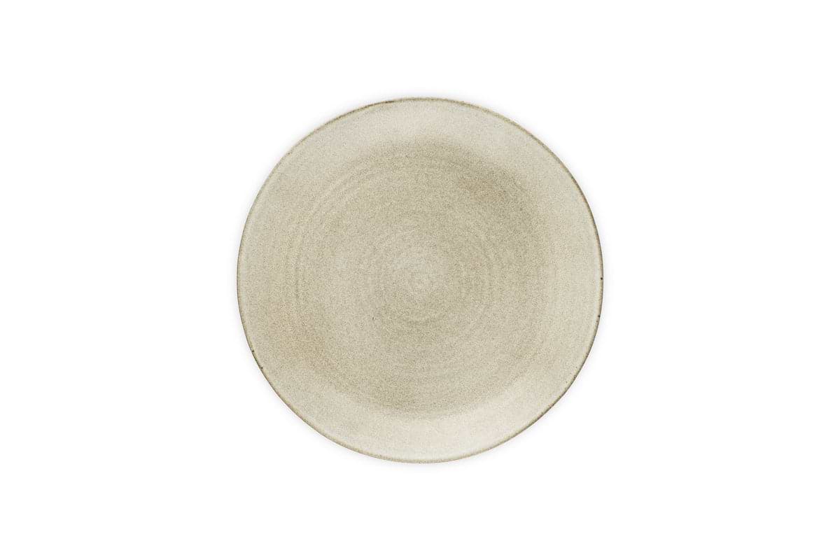 The Valinha Earthenware Dinnerware Set - Grey by nkuku features round ceramic plates with a subtle reactive glaze and textured pattern—an elegant 12-piece set perfect for enhancing any table.