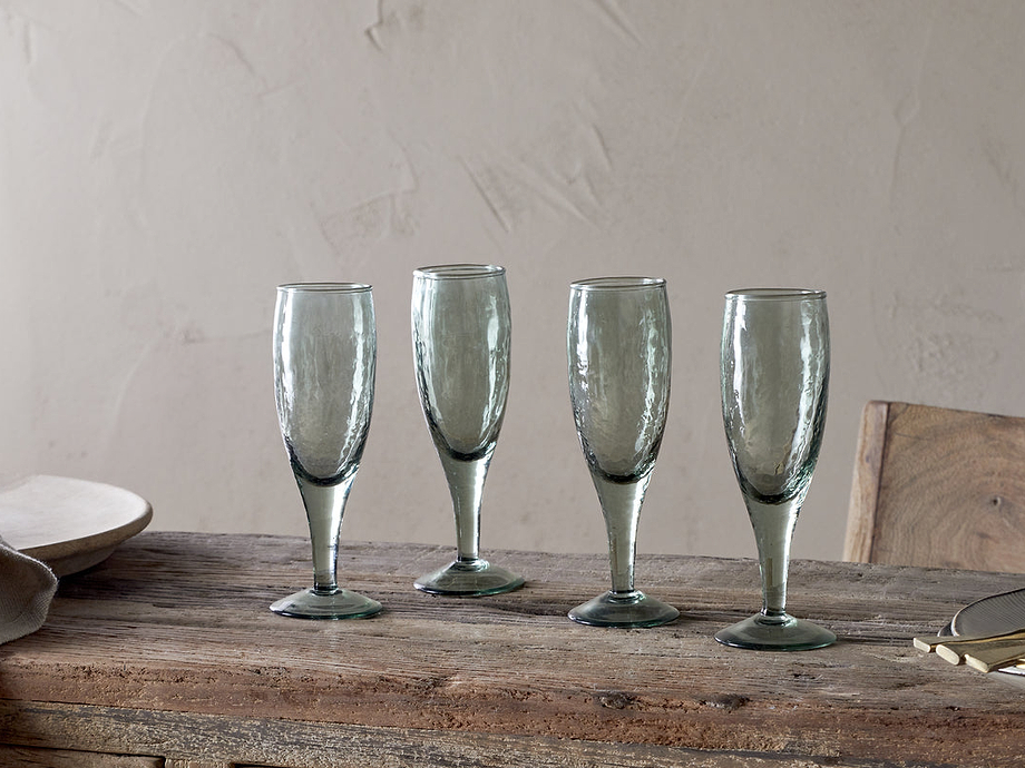 Yala Hammered Champagne Glass - Sage Green (Set of 4)