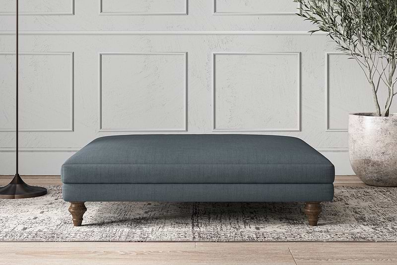 Nkuku MAKE TO ORDER Deni Grand Footstool - Brera Linen Dusk