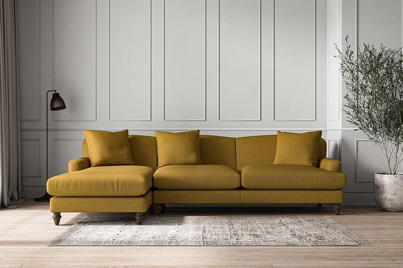 Nkuku MAKE TO ORDER Deni Grand Left Hand Chaise Sofa - Recycled Cotton Ochre