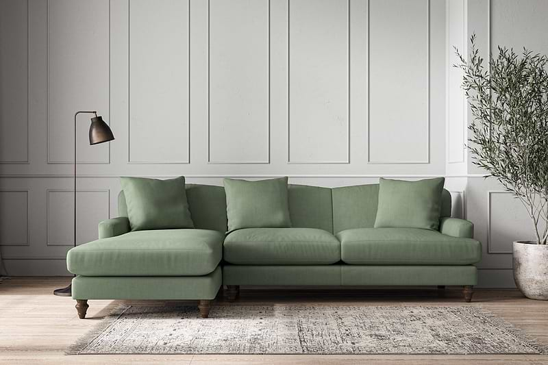 Nkuku MAKE TO ORDER Deni Large Left Hand Chaise Sofa - Brera Linen Jade