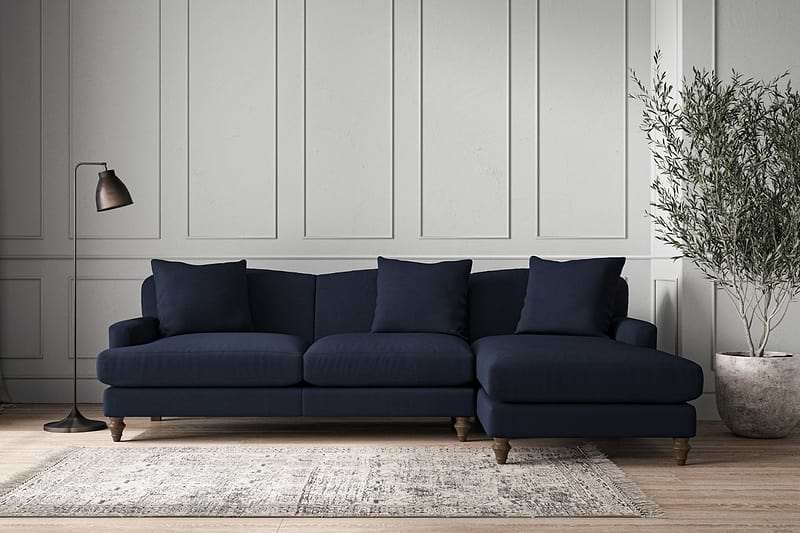 Nkuku MAKE TO ORDER Deni Large Right Hand Chaise Sofa - Brera Linen Indigo