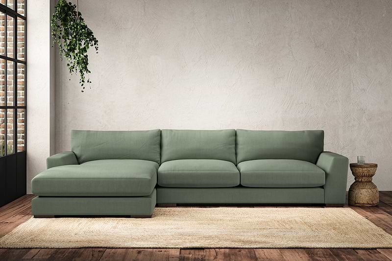 Nkuku MAKE TO ORDER Guddu Large Left Hand Chaise Sofa - Brera Linen Jade