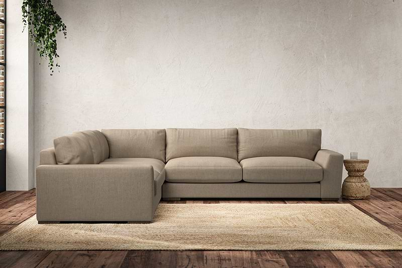 Nkuku MAKE TO ORDER Guddu Large Left Hand Corner Sofa - Brera Linen Pebble