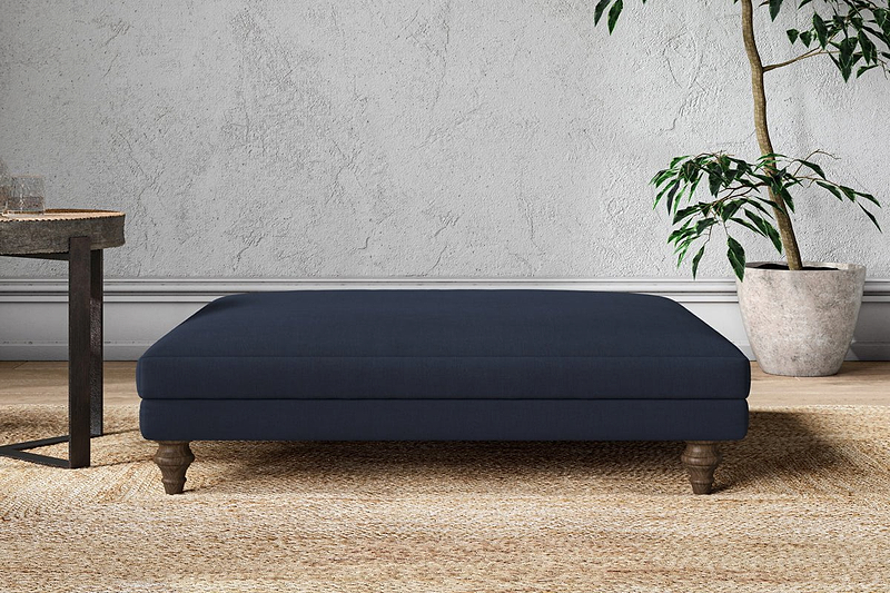 Nkuku MAKE TO ORDER Marri Grand Footstool - Brera Linen Indigo