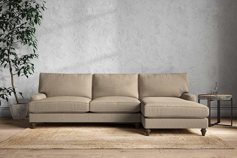 Nkuku MAKE TO ORDER Marri Grand Right Hand Chaise Sofa - Brera Linen Pebble