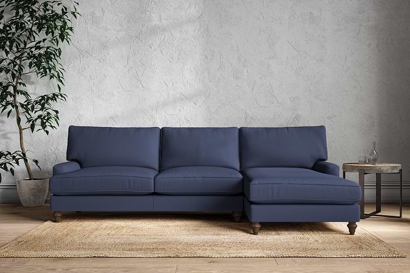 Nkuku MAKE TO ORDER Marri Grand Right Hand Chaise Sofa - Recycled Cotton Navy