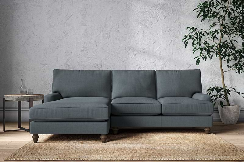 Nkuku MAKE TO ORDER Marri Large Left Hand Chaise Sofa - Brera Linen Dusk