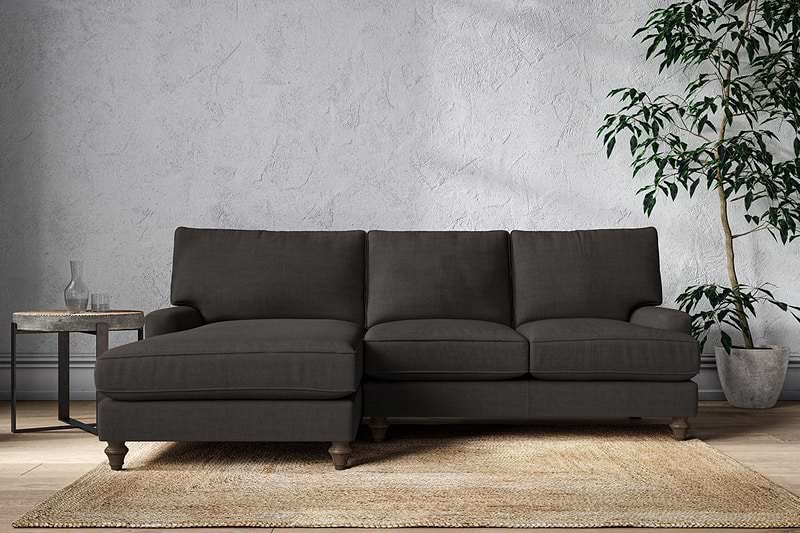 Nkuku MAKE TO ORDER Marri Large Left Hand Chaise Sofa - Brera Linen Espresso