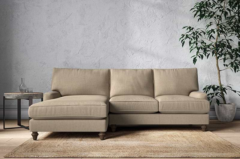 Nkuku MAKE TO ORDER Marri Large Left Hand Chaise Sofa - Brera Linen Pebble