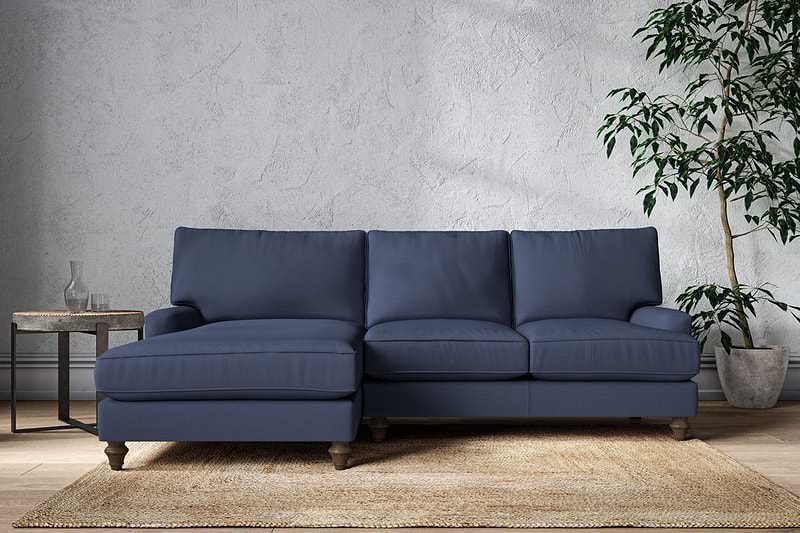 Nkuku MAKE TO ORDER Marri Large Left Hand Chaise Sofa - Recycled Cotton Navy