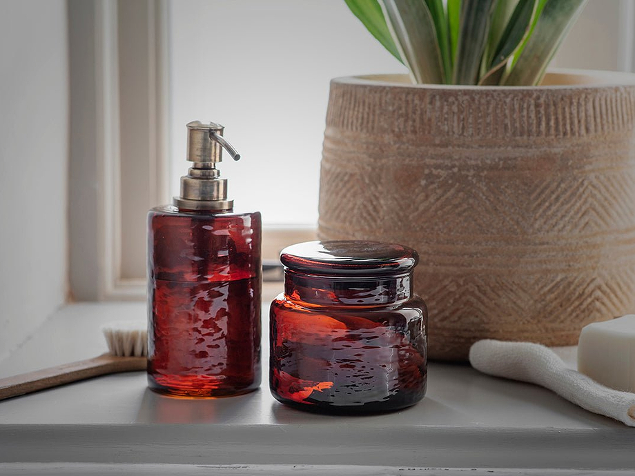 Ilcoso Recycled Hammered Glass Soap Dispenser - Amber