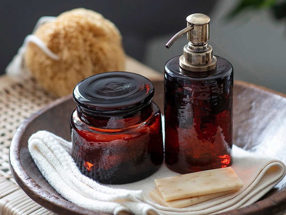 Ilcoso Recycled Hammered Glass Soap Dispenser - Amber