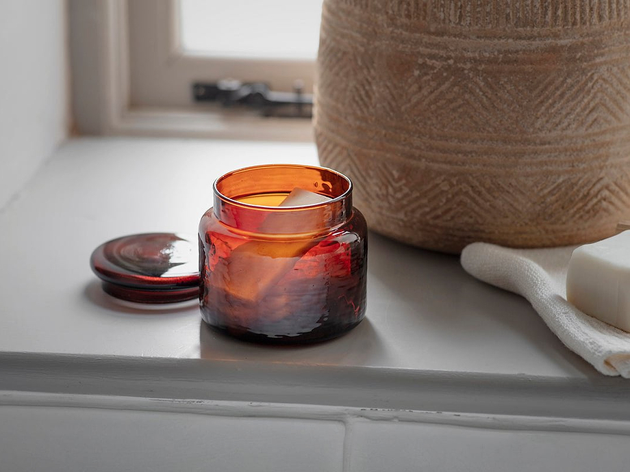 Ilcoso Recycled Hammered Glass Storage Pot - Amber