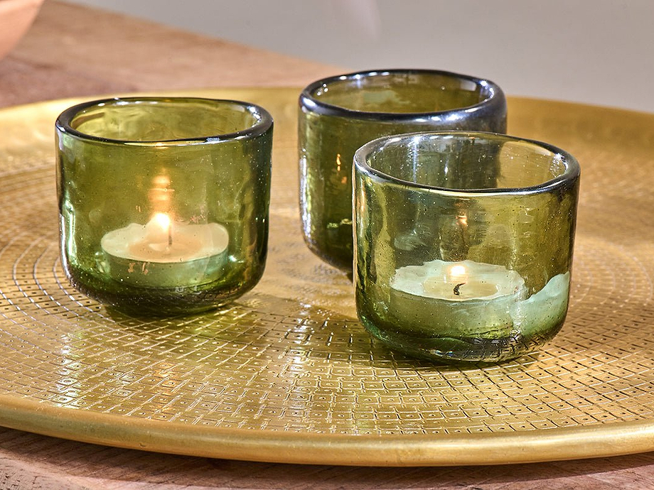 Irda Glass Small Tealight - Dark Emerald  - Small (Set of 3)