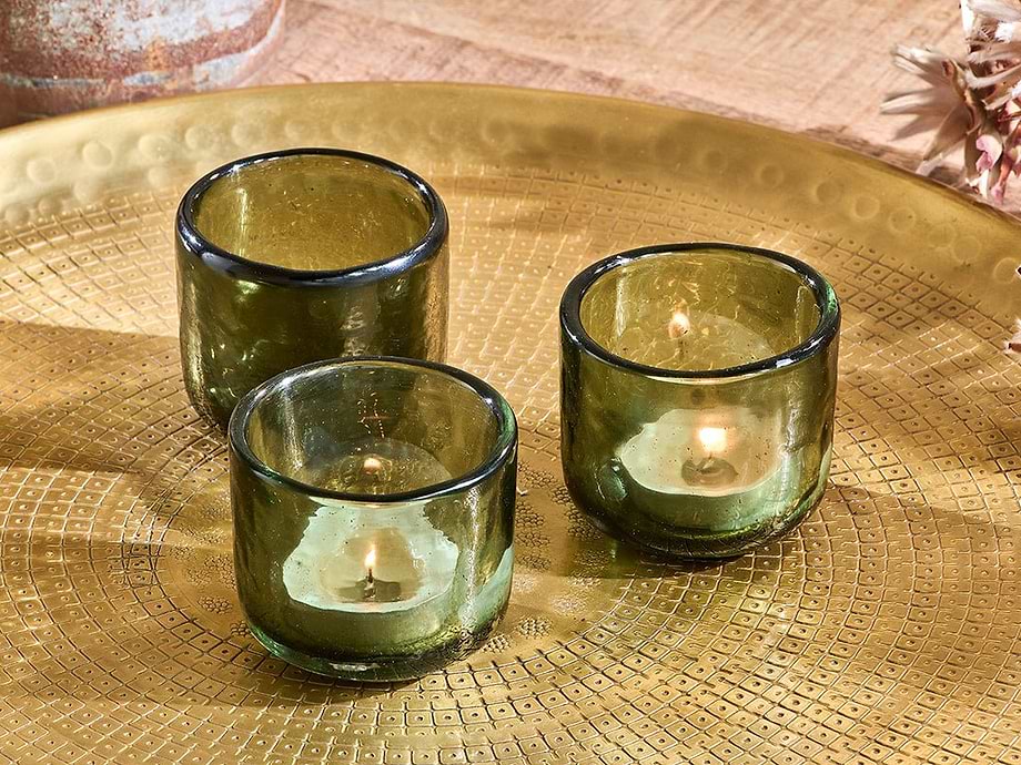 Irda Glass Small Tealight - Dark Emerald  - Small (Set of 3)
