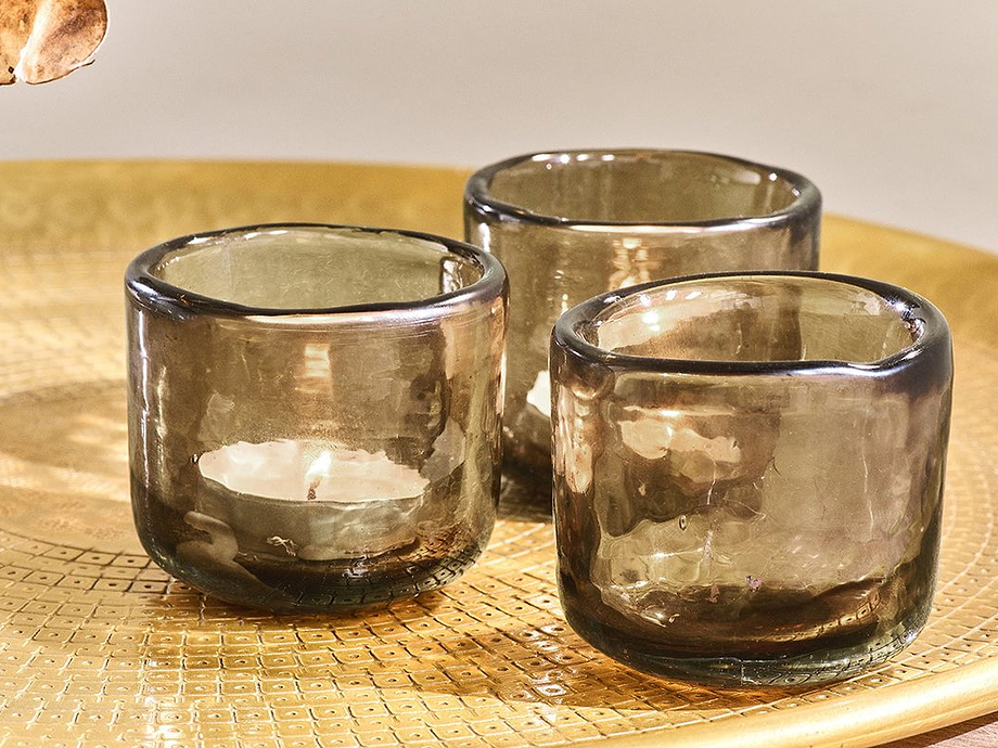Irda Glass Small Tealight - Smoke Brown - Small (Set of 3)