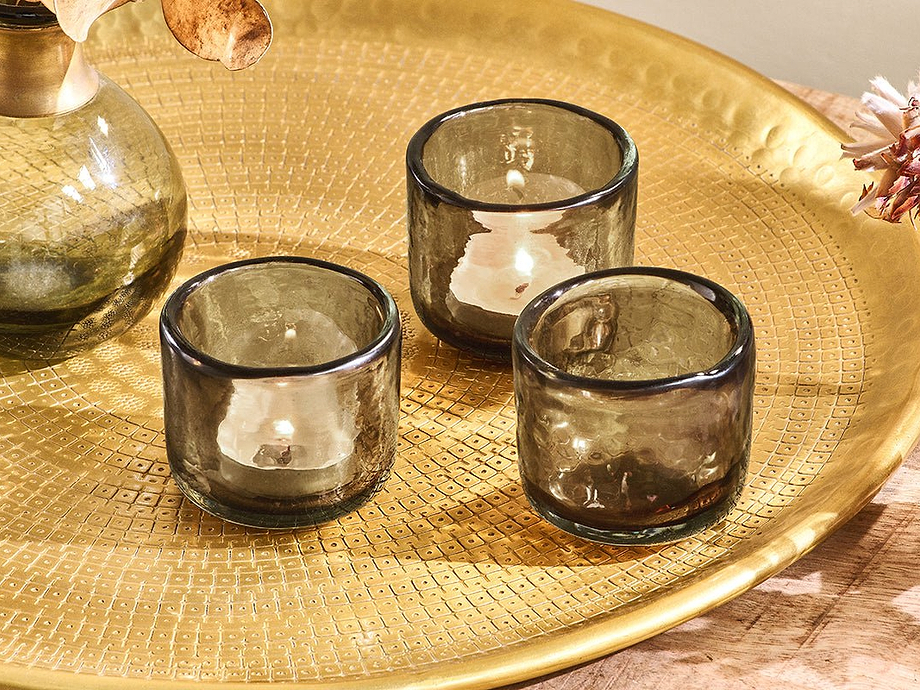 Irda Glass Small Tealight - Smoke Brown - Small (Set of 3)