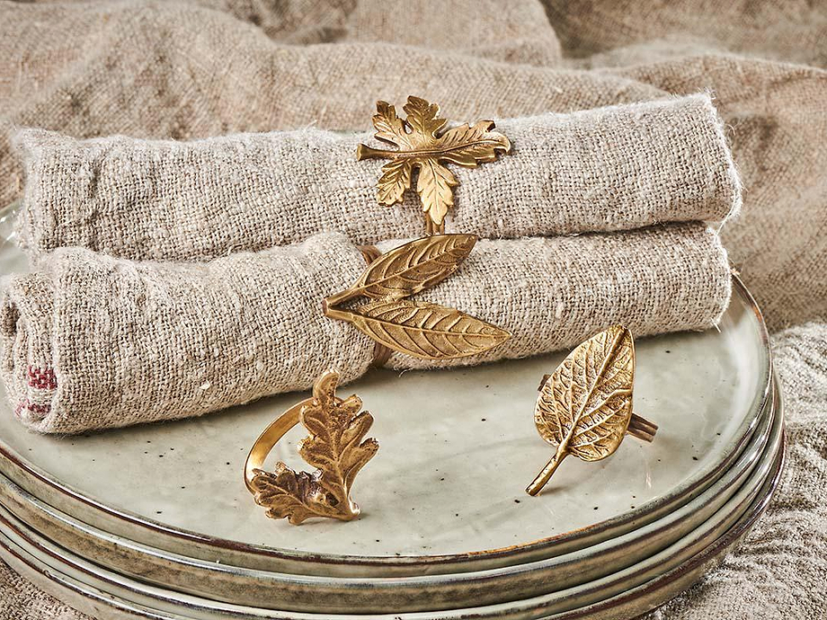 Leaf Brass Napkin Rings (Set of 4)
