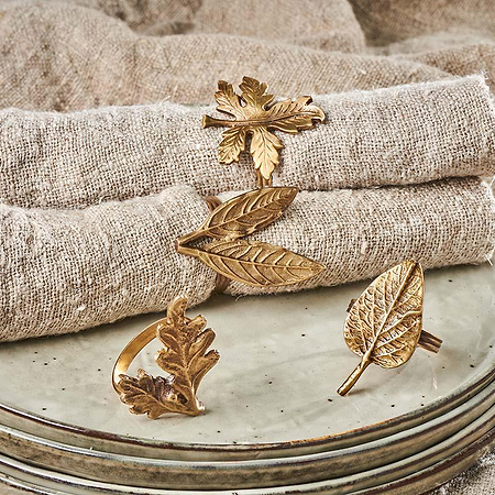 Leaf Brass Napkin Rings (Set of 4)-nkuku