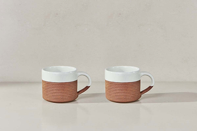 Mali Ribbed Coffee Mug - White (Set of 2)-nkuku