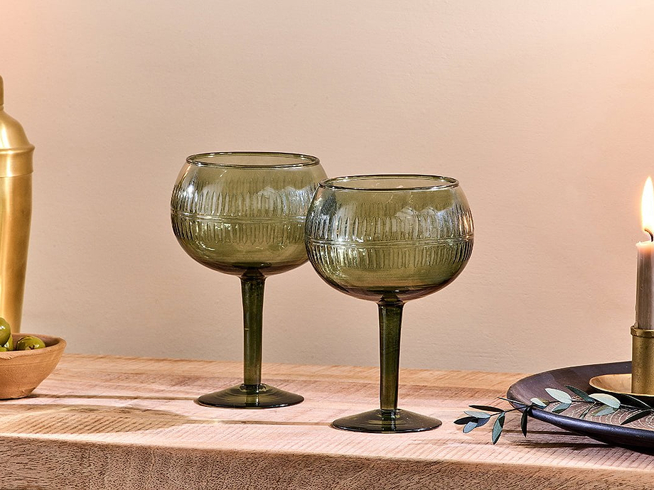 Mila Gin Glass - Dark Emerald - (Set of 2)