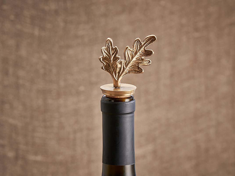 Oak Leaf Brass Bottle Stopper
