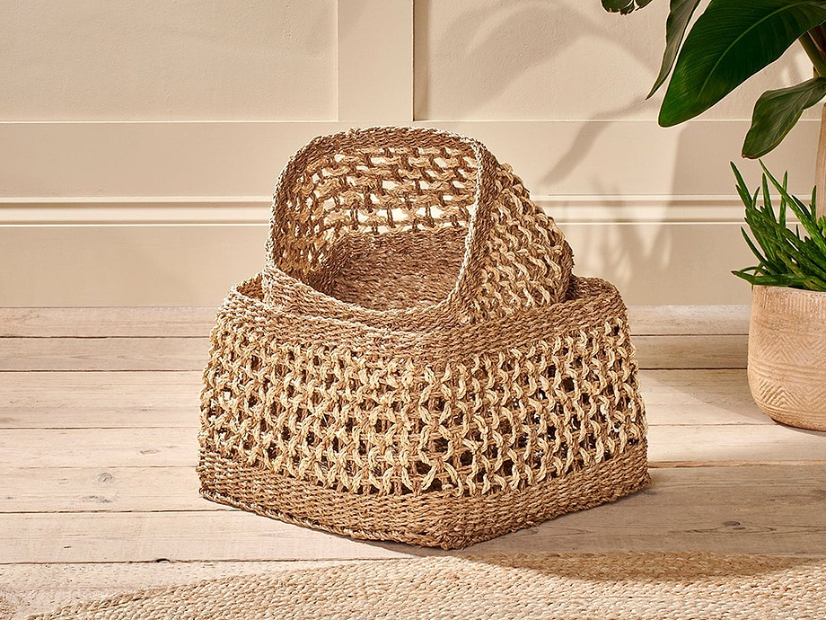 Shimla Square Seagrass And Palm Leaf Basket