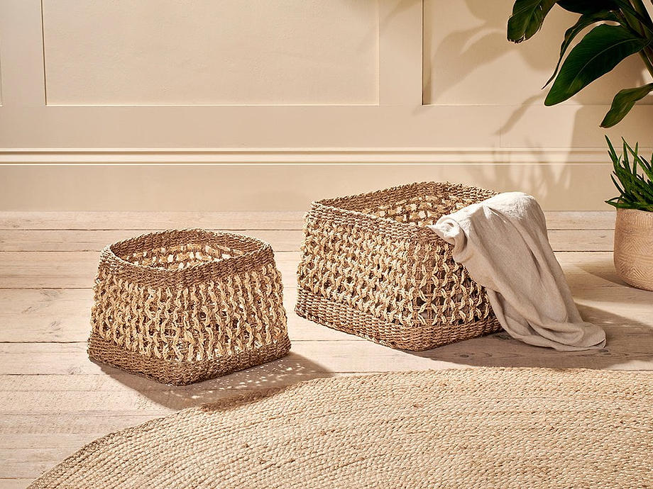 Shimla Square Seagrass And Palm Leaf Basket