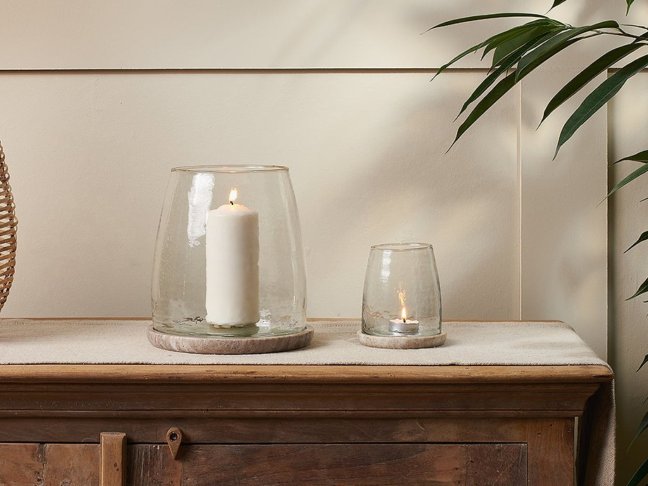 Sikkim Marble & Recycled Glass Lantern - Clear
