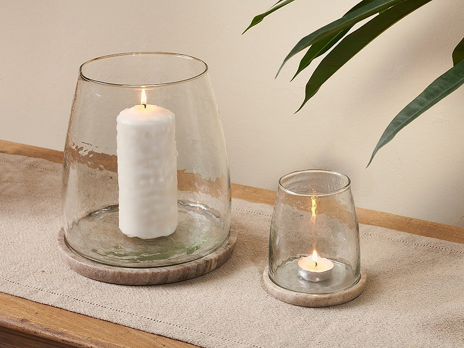 Sikkim Marble & Recycled Glass Lantern - Clear
