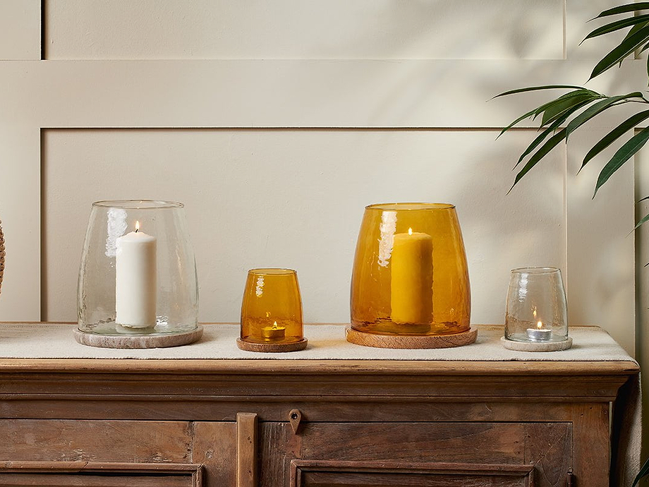 Sikkim Marble & Recycled Glass Lantern - Clear