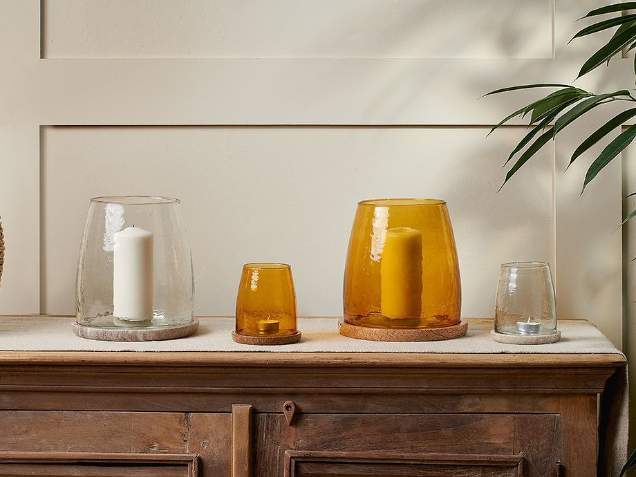 Sikkim Marble & Recycled Glass Lantern - Clear