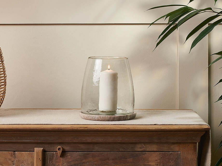 Sikkim Marble & Recycled Glass Lantern - Clear