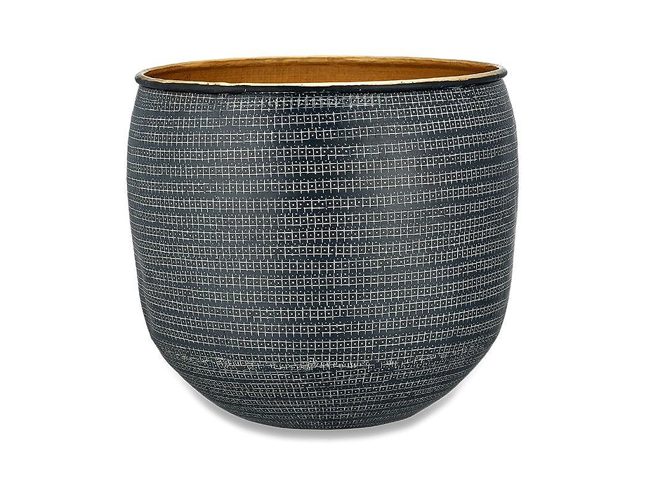 Tembesi Etched Planter - Antique Black & Brass