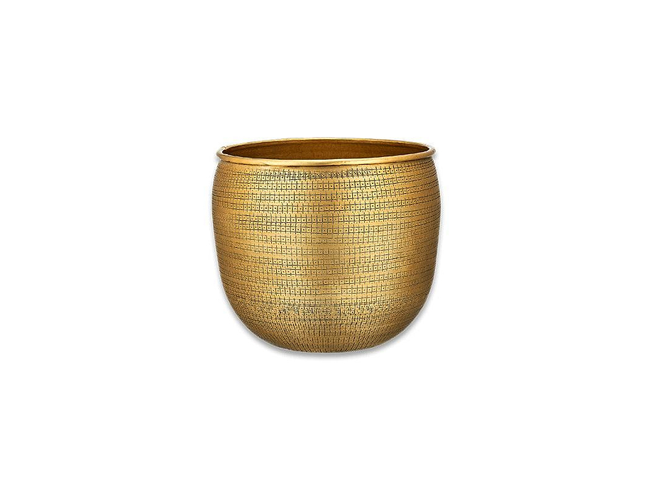 Tembesi Etched Planter - Antique Brass