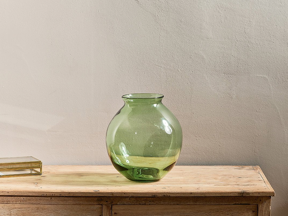 Vanita Glass Vase - Green - Wide