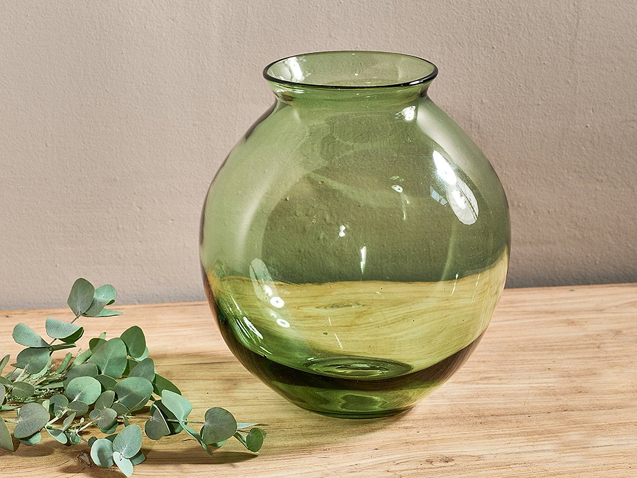 Vanita Glass Vase - Green - Wide