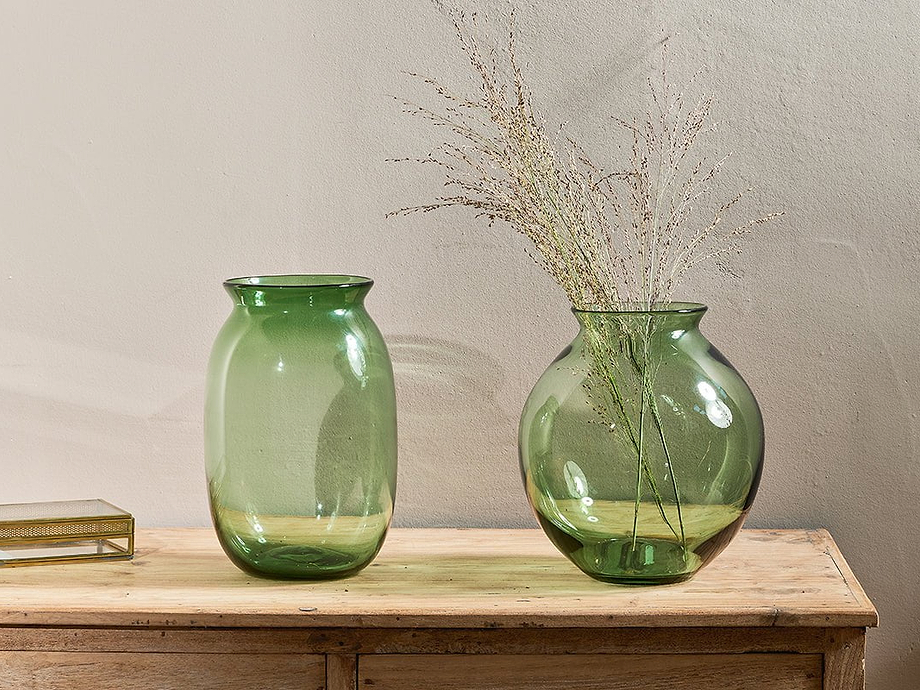 Vanita Glass Vase - Green - Wide