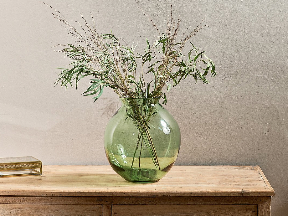Vanita Glass Vase - Green - Wide