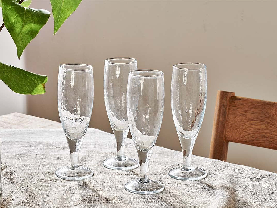 Yala Hammered Champagne Glass - Clear Glass (Set of 4)