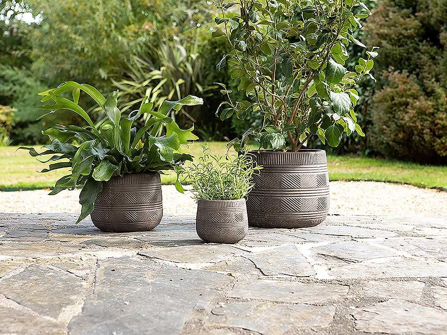 Zadie Etched Ceramic Planter - Grey - Small