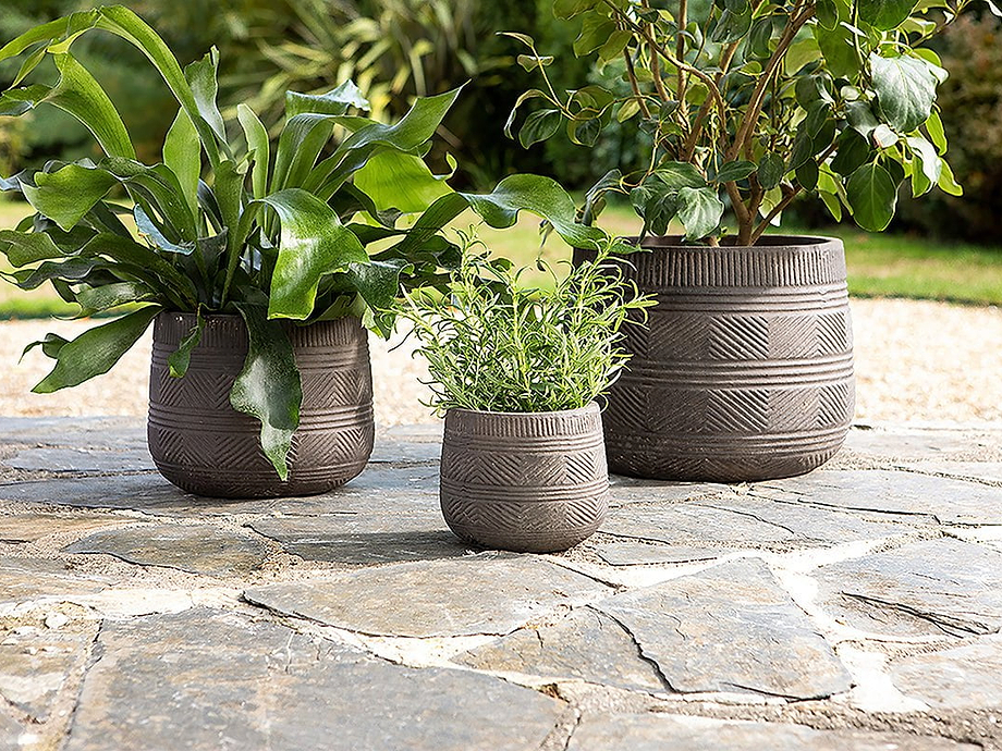 Zadie Etched Ceramic Planter - Grey - Small